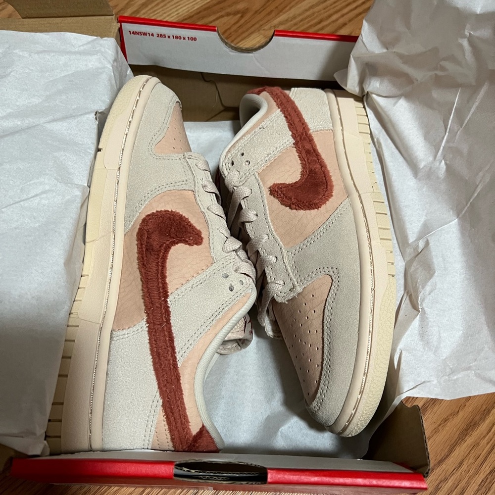 nike dunk low terry swoosh pink peach